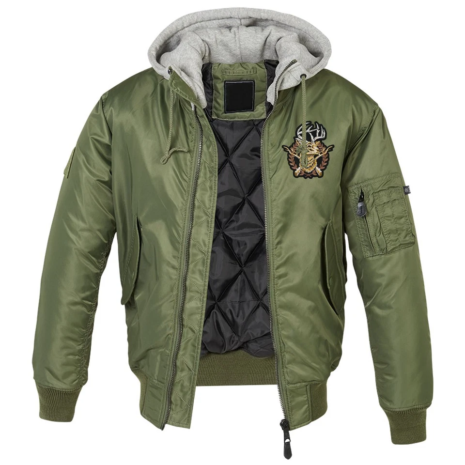 MA1 Bomberjacke mit Kapuze gefüttert Winter Version Jäger Hirsch Geweih Jagd  - Bild 1 von 1