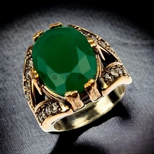 Emerald With 925 Sterling Silver Gold Plated Ring For Men's #AL630 - Picture 1 of 8