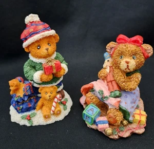 Christmas Teddy Bear Figurines with Presents Lot of 2 Textured Figures - Picture 1 of 4