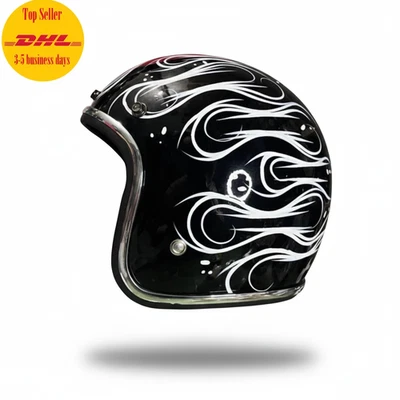 Casco de motocicleta retro cara abierta personalizado Slimhead 500TX Crazy Riot Flames Foto 1 de 3
