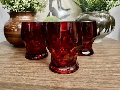Set of 3 Georgian Ruby Honeycomb Rocks Old Fashioned Drinking Glasses *Read* MCM - Image 1 of 4