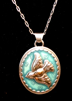 NWT Brighton Fashionista BIRD Blue Enamel Silver Gold Heart Pendant Necklace $70 - Image 1 of 4