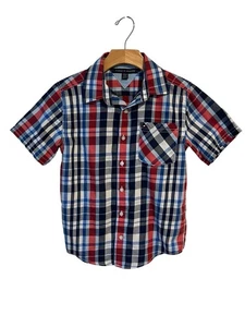 Tommy Hilfiger Shirt Boys M Red White Blue Plaid Short Sleeve Button Up Pocket - Picture 1 of 7