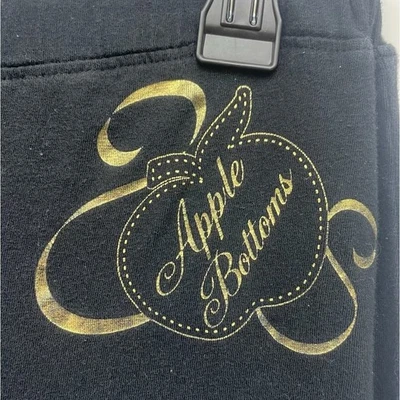 Nelly's Apple Bottom Black Gold Accents & Logo Leggings 100% Cotton Large - Image 1 of 4