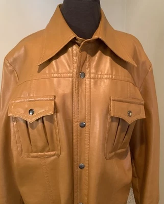 Chaqueta de vinilo vintage Campus Outerwear para hombre 44R retro años 70 marrón/dorado Foto 1 de 4