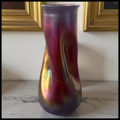 Antique Bohemian Josef Rindskopf Art Nouveau Iridescent Ruby Red Glass Vase - Image 1 of 4