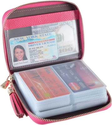 Easyoulife Womens Credit Card Holder Wallet Zip Leather Case RFID Rose  - Image 1 of 4