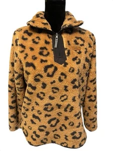 Women's Simply Southern 1/4 zip Cheetah Print Pullover Sherpa Sz SMALL VGUC! - Picture 1 of 14