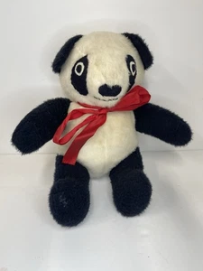 Vintage Panda Bär Plüschtier Stofftier mit roter Schleife - Bild 1 von 4
