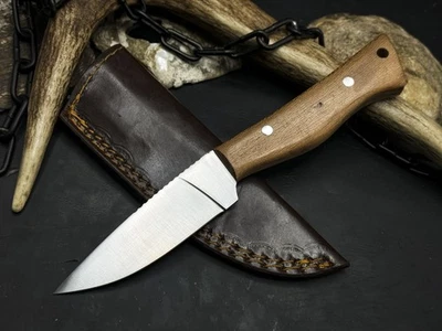 Cuchillo de caza táctico de camping de acero al carbono hecho a mano 10228 con funda de cuero Foto 1 de 4