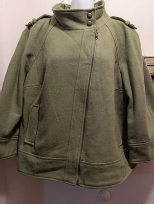 Chaqueta Tribal Mujer 10 Verde Lana/Nylon Manga Ancha Cremallera Completa Foto 1 de 4