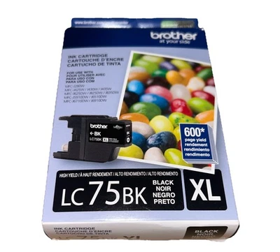 Brother LC75BK XL Black Ink Genuine Brother Cartridge OEM 1 NIB - Image 1 of 2