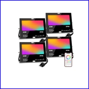 Smart RGB LED Flood Lights - 30W, 3000LM, IP66 Waterproof, APP Control - 4 Pack - Picture 1 of 11