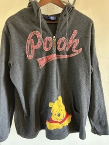 Disney Winnie The Pooh 66 Sweater XL Gray Fleece 1/4 Zip Embroidered Plaid Y2K - Picture 1 of 8