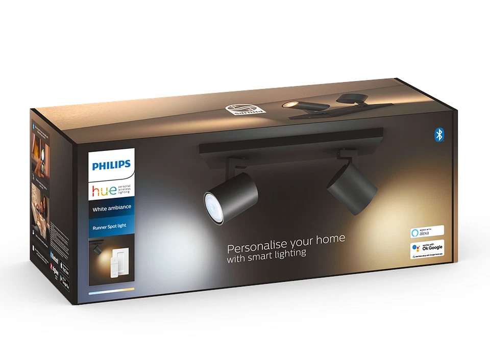PHILIPS Hue White Ambiance Deckenleuchte Runner 2er Spot 2x5W Bluetooth schwarz