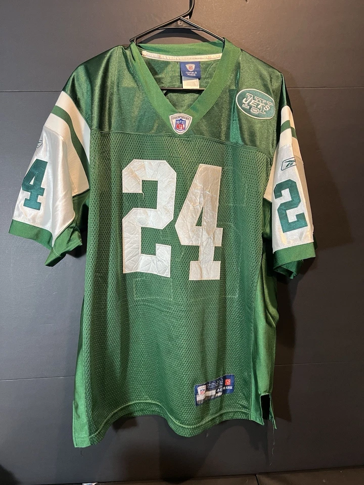 DARRELLE REVIS REEBOK 纽约 JETS 球衣 男式 尺码 48 绿色 REEBOK #24 现场 — 第 1/4 张图片