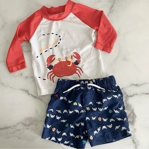 Baby Boy Carter's 2 Piece Crab Swim Raglan Rash Guard Top & Shorts Set 6 Months - Picture 1 of 6