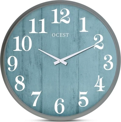 18” Silent Wall Clock, Blue Woodgrain, Modern Design, Large Display - Image 1 of 4
