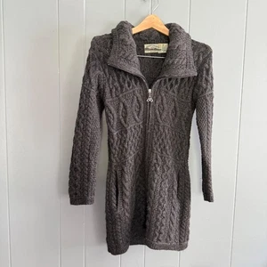 Aran Crafts Wool Sweater Jacket XS Celtic Knit Zip Cardigan Ireland Merino Gray - Picture 1 of 10