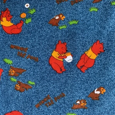 Winnie The Pooh Blue Honey Brushed Cotton Fabric Scene 90 X 70 - Image 1 of 4
