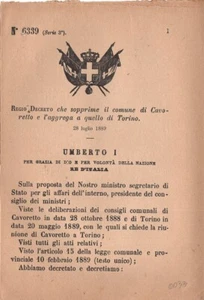 LD0033 Regi Decreti: soppressione del Comune di Cavoretto 1889 - Imagen 1 de 1