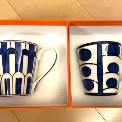 Hermes Bleus d'Ailleurs Coffee Mug Cup Blue Tableware 2 set Late Tea - Image 1 of 3