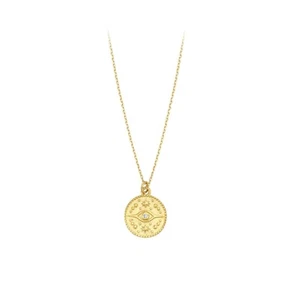 14K Gold Eye Medallion Necklace, Evil Eye Pendant, Coin Necklace, Dainty Gold - Picture 1 of 3