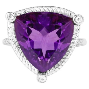 Trillion Cut 8.15 Carat Amethyst Ring With White Topaz - Picture 1 of 5