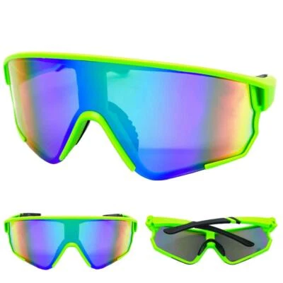 OVERSIZED SPORTS WRAP Biker Cycling Shield SUNGLASSES Large Big Neon Green Frame - Image 1 of 4
