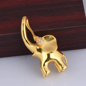 Gold Elephant Charm Pendant Necklace in Sterling Silver Animal Lover Jewelry - Picture 1 of 11