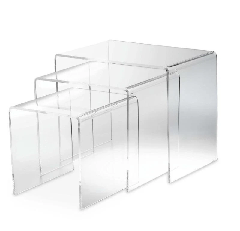 Tris Trittico in Plexiglass Trasparente Design Tavolini Comodini Sala 40/35/30cm - Image 1 of 3