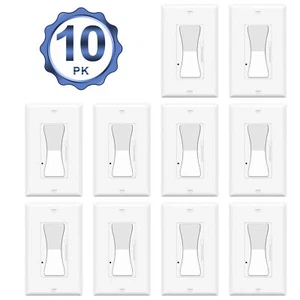 LED Decora Rocker Dimmer, Single & 3-Way Switch, CFL 600W / LED 3W-150W / 10PK - Picture 1 of 10