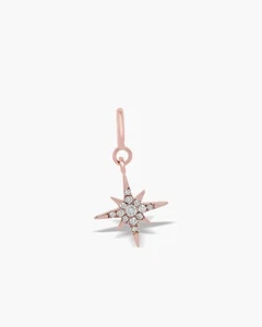 Genuine Diamond Sparkling Star Charm 14k Solid Gold Diamond Charms Pendant Gift. - Picture 1 of 12
