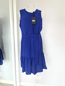 DKNY Fit Vestito Svasato Donna Taglia 6 Blu Skater Occasione Natale - Foto 1 di 17