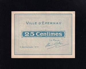 F.C. FRANCIA FRANCE , EPERNAY , 25 CENTIMOS 1914 , EBC- (XF-) . - Picture 1 of 2
