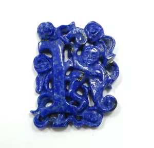 Antique Vintage Old Chinese LAPIS LAZULI Carved CHERUB Letter "I" Pendant - Picture 1 of 10