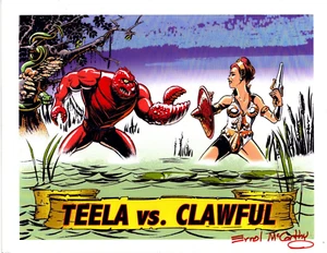 MASTERS OF THE UNIVERSE "Teela VS Clawful" SIGNIERTER Druck Errol McCarthy 8,5" x11" - Bild 1 von 1