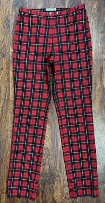 JONES NY   Size 4x31   Mid-Rise Straight STRETCH PANTS   Red Tartan Plaid  90s - Image 1 of 4