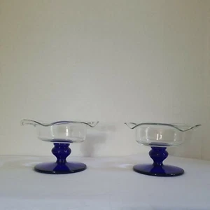 VTG 2 Princess House Cobalt Blue Clear Glass Ice Cream Bowls Dessert Goblets  - Picture 1 of 11