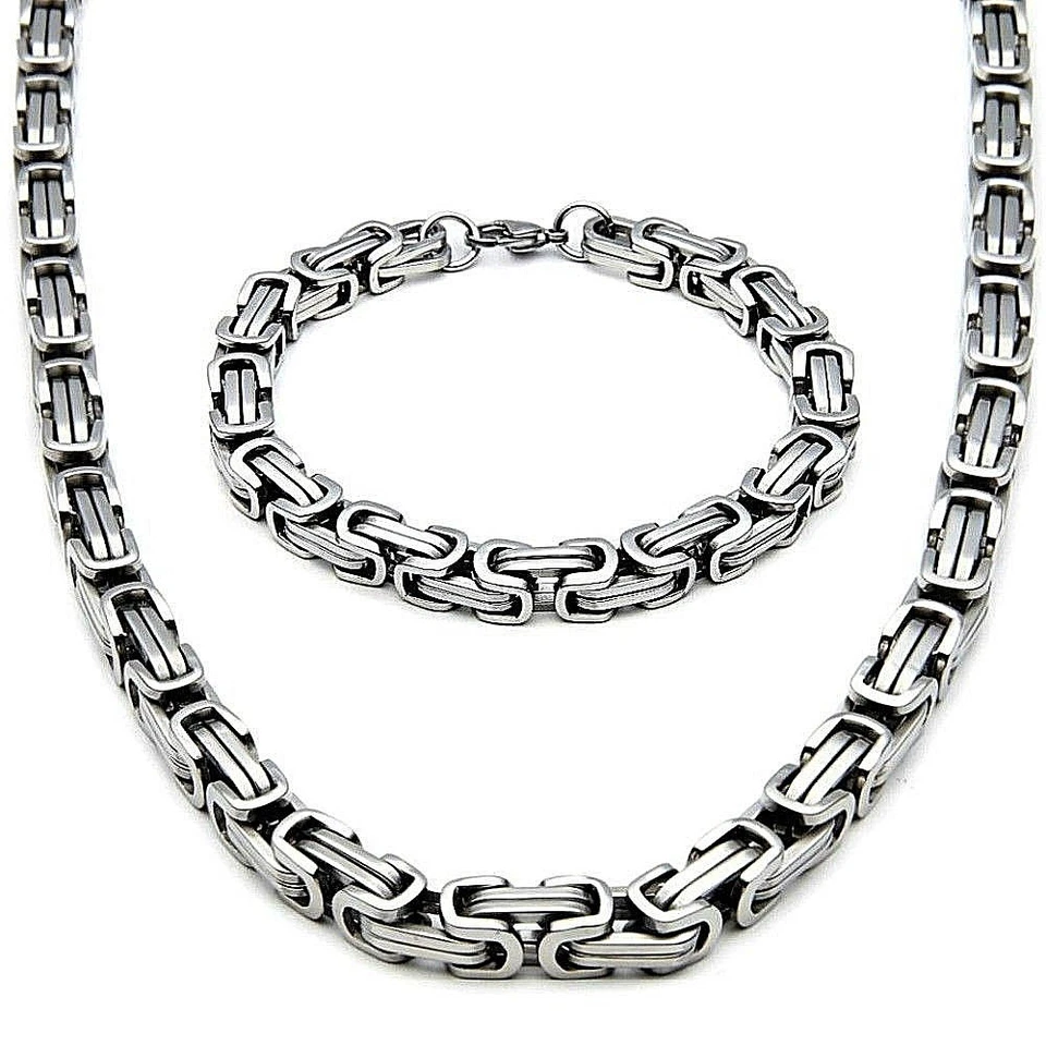 5MM X 65CM SET BYZANTINER KÖNIGSKETTE + ARMBAND HALSKETTE KETTE EDELSTAHL SILBER - Bild 1 von 1