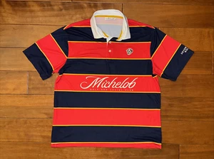 Devereux Golf Shirt Uomo XL Blu Rosso Michelob Ultra Performance Polo Teschio Patch - Foto 1 di 10