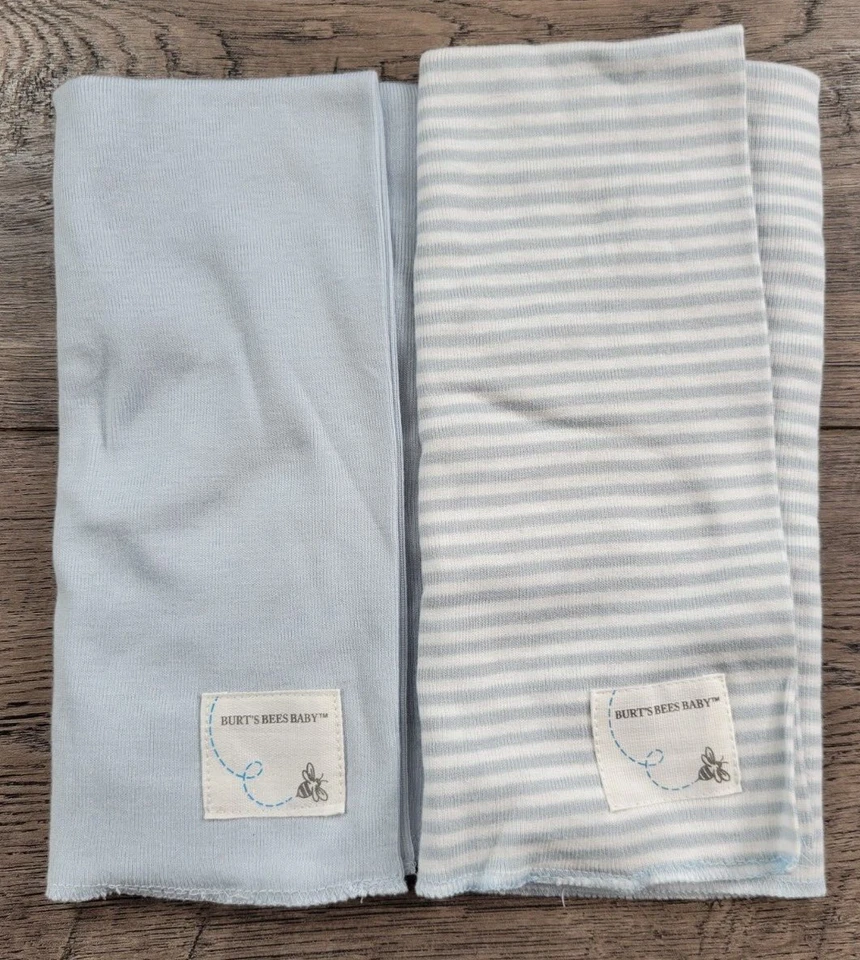 Paño de eructo a rayas azules 2 piezas Burt's Bees para bebé niño nuevo sin etiquetas Foto 1 de 2