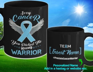Personalized Prostate Cancer Coffee Mug Awareness Warrior Light Blue Ribbon Cup - Bild 1 von 4