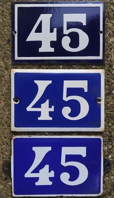 Placa placa placa placa esmalte azul antiga casa francesa número 45 porta portão parede rua - Imagem 1 de 2