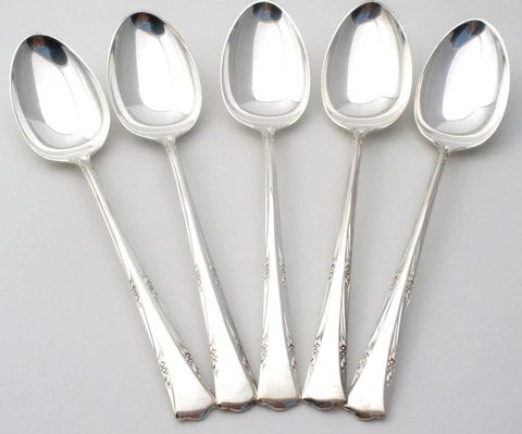 Greenbrier Gorham Teaspoons Set of 5 Spoons Sterling Silver 5 7/8" Flatware 1938 Cover