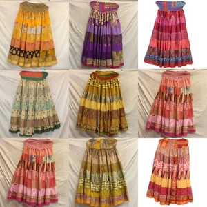 Lote de 5 piezas 100% recicladas falda sari seda retazos, falda hippie gitana retazos - Imagen 1 de 9