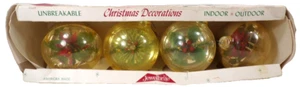 4 Jewelbrite Christmas Ornaments Poinsettia Holly Flower Gold Diorama VTG #624 - Picture 1 of 8