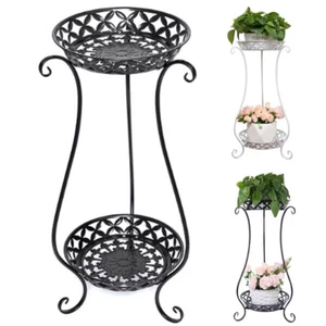 Indoor Display Shelf Metal Plant Stand Flower Pots Holder Home Decor 2 Tier - Picture 1 of 4