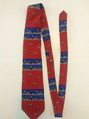 Corbata para hombre Vicky Davis Home on the Range golf roja azul 100 % seda Foto 1 de 4