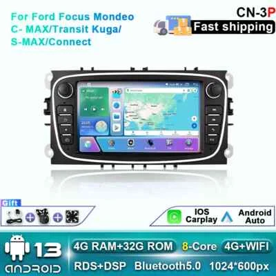 For Ford Focus S-Max Mondeo Galaxy C-Max Android CarPlay Car Radio 4G GPS Screen - Image 1 of 4